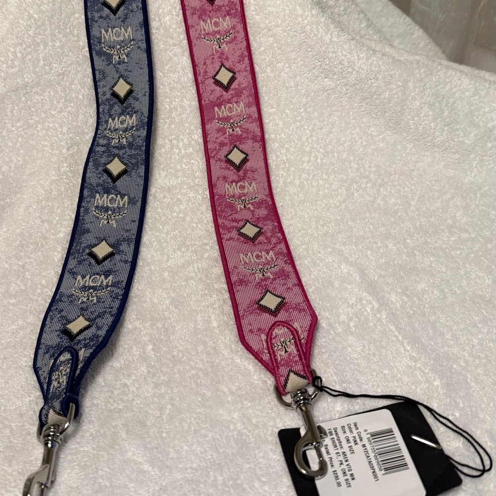 MCM Jacquard Logo Strap in Blue and Pink
